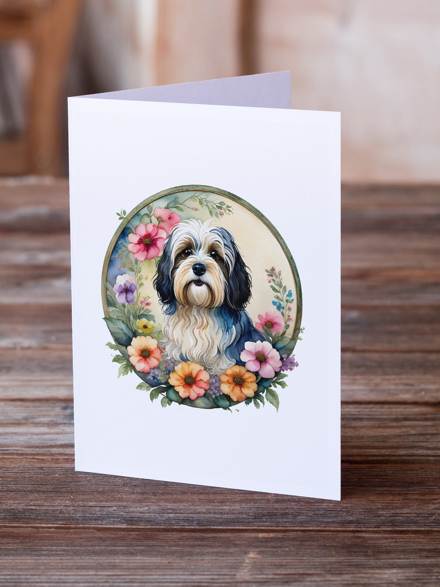 Havanese and Flowers Greeting Cards Pack of 8 Blank Cards with Envelopes Whimsical A7 Size 5x7