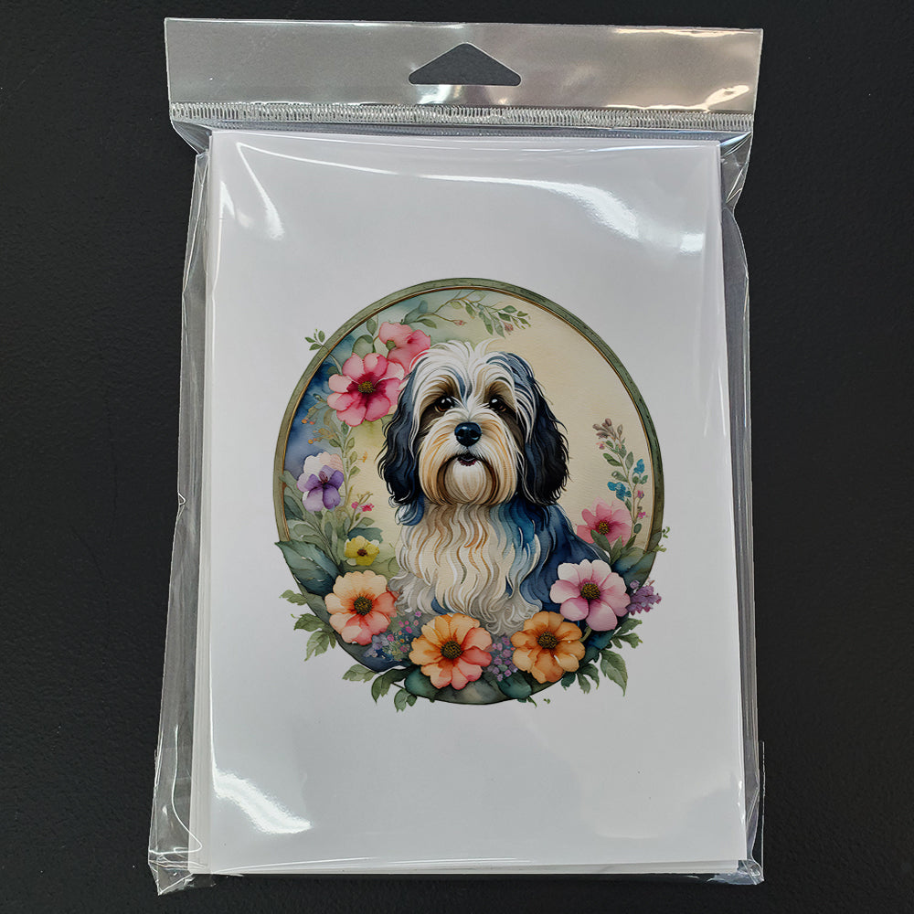 Havanese and Flowers Greeting Cards Pack of 8 Blank Cards with Envelopes Whimsical A7 Size 5x7