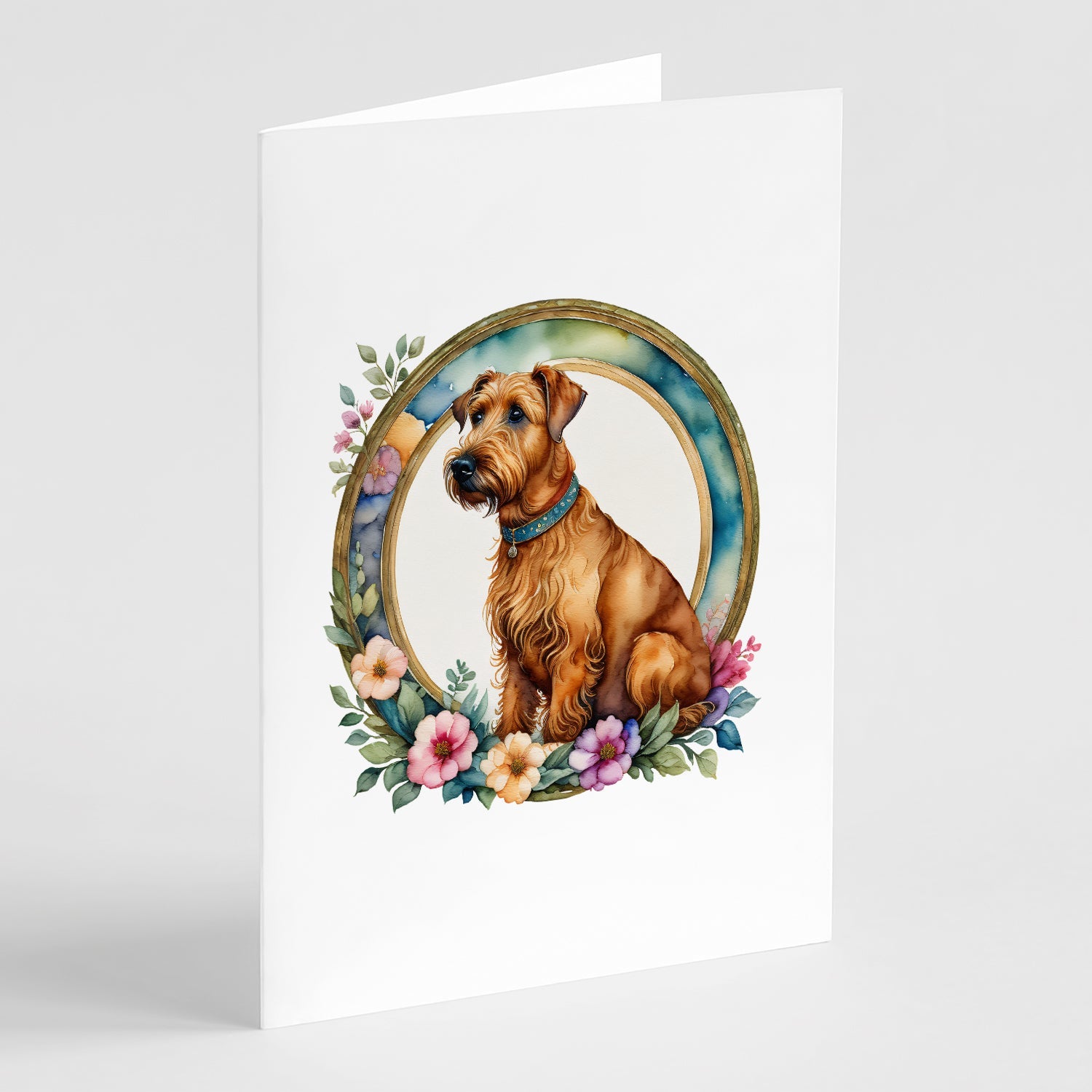 Irish Terrier and Flowers Greeting Cards Pack of 8 Blank Cards with Envelopes Whimsical A7 Size 5x7