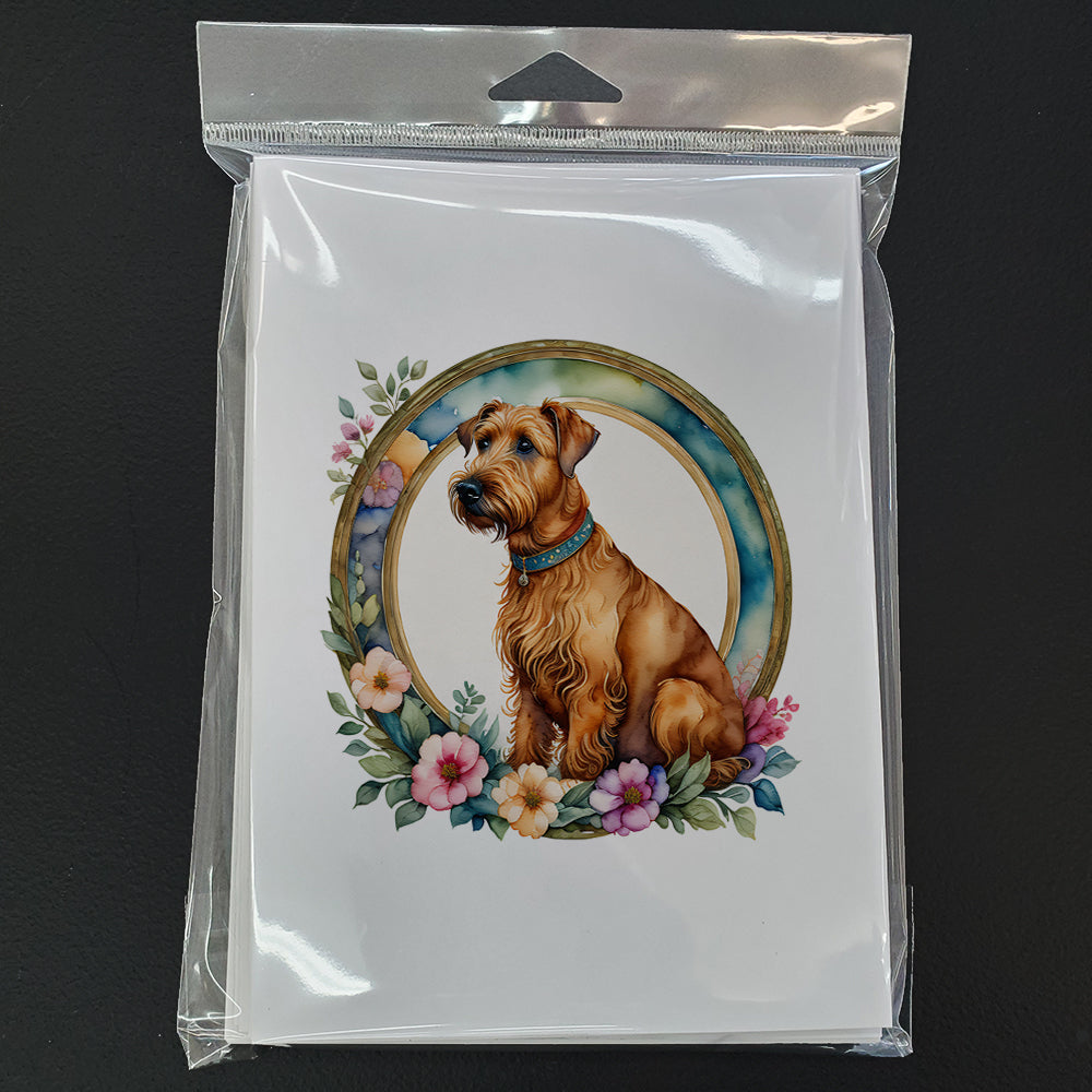 Irish Terrier and Flowers Greeting Cards Pack of 8 Blank Cards with Envelopes Whimsical A7 Size 5x7