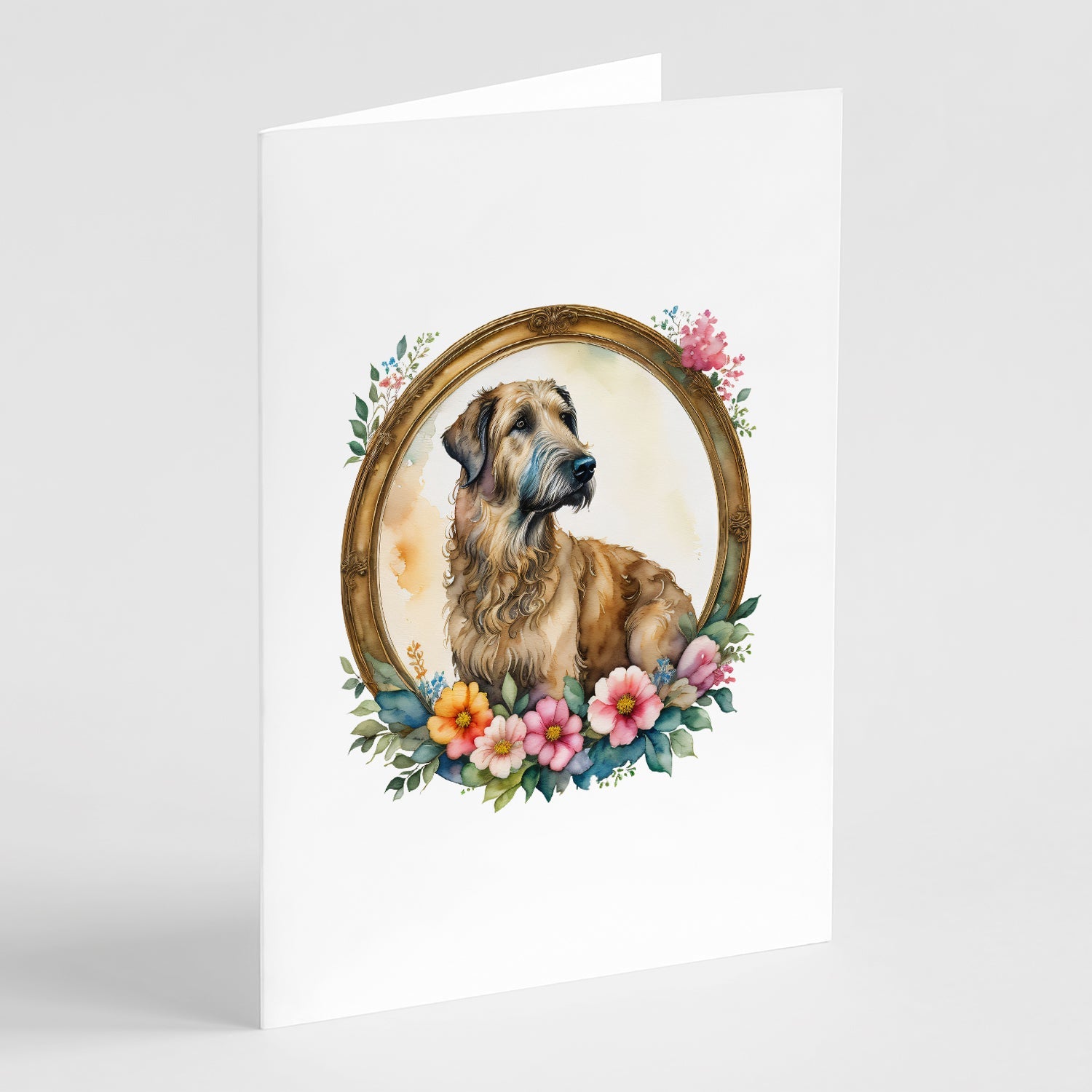 Irish Wolfhound and Flowers Greeting Cards Pack of 8 Blank Cards with Envelopes Whimsical A7 Size 5x7