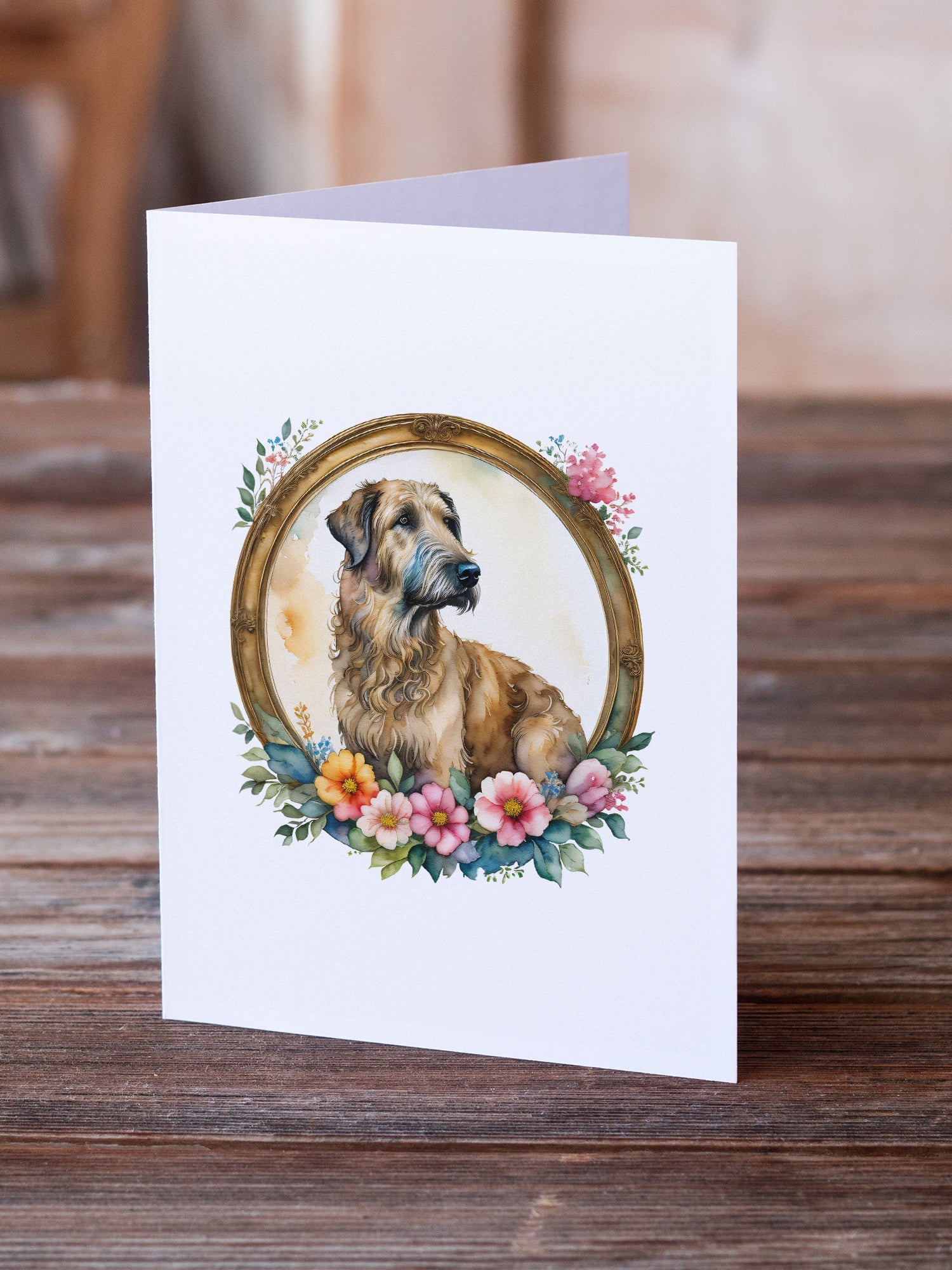 Irish Wolfhound and Flowers Greeting Cards Pack of 8 Blank Cards with Envelopes Whimsical A7 Size 5x7