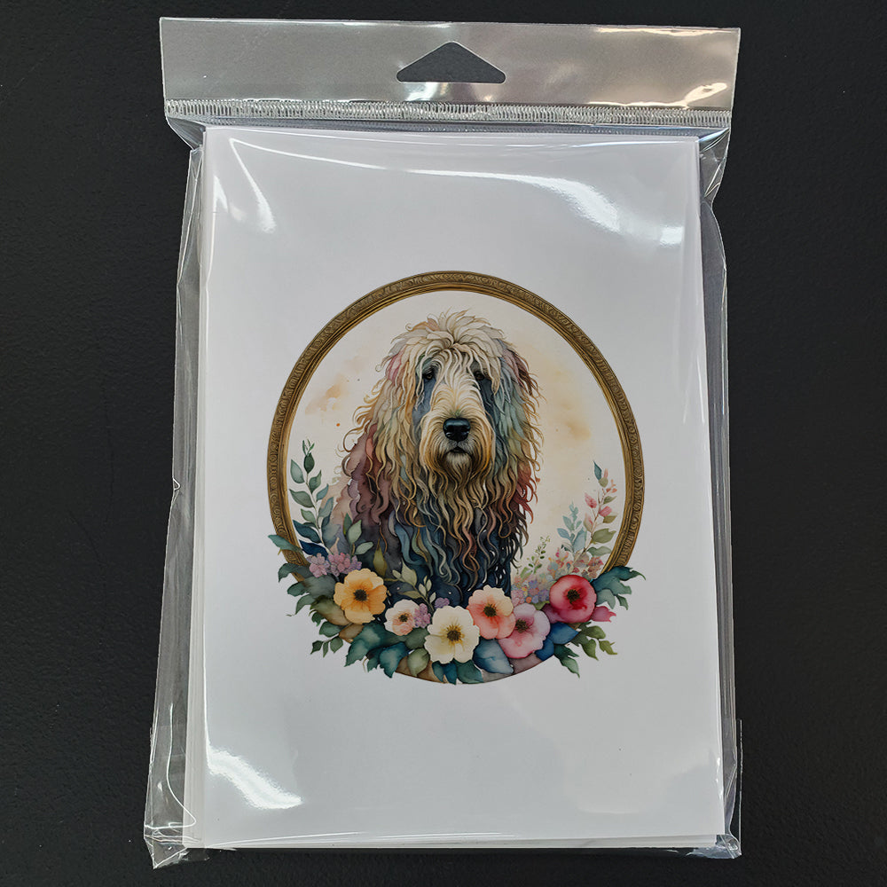 Komondor and Flowers Greeting Cards Pack of 8 Blank Cards with Envelopes Whimsical A7 Size 5x7