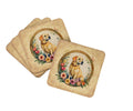 Yellow Labrador Retriever and Flowers Foam Coasters Set of 4 Cup Coasters for Indoor Outdoor, Tabletop Protection, Anti Slip, Mouse pad Material
