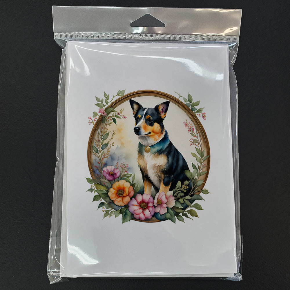 Lancashire Heeler and Flowers Greeting Cards Pack of 8 Blank Cards with Envelopes Whimsical A7 Size 5x7