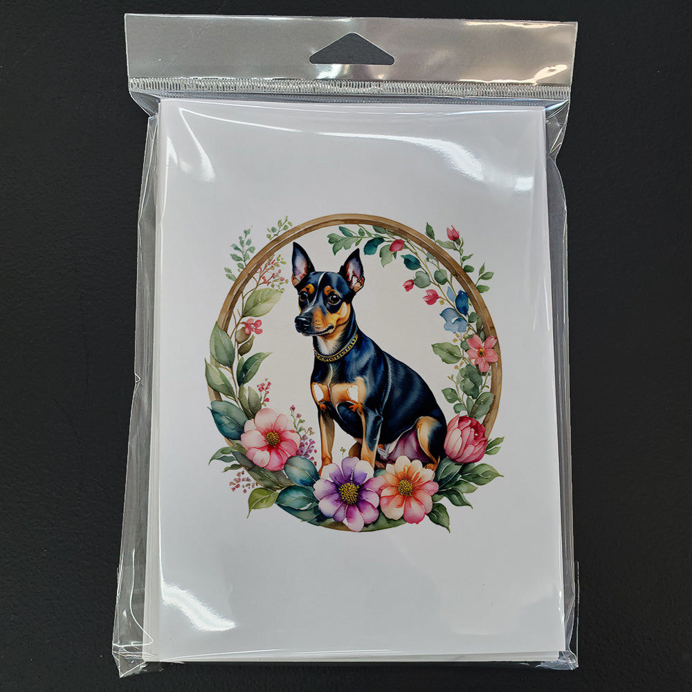 Miniature Pinscher and Flowers Greeting Cards Pack of 8 Blank Cards with Envelopes Whimsical A7 Size 5x7