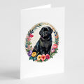 Newfoundland and Flowers Greeting Cards Pack of 8 Blank Cards with Envelopes Whimsical A7 Size 5x7