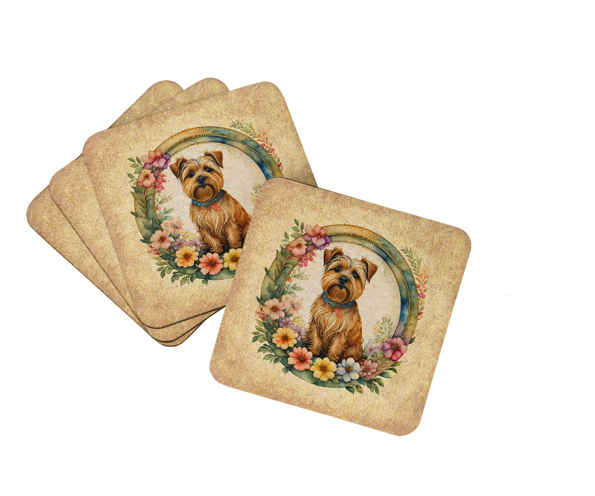 Norfolk Terrier and Flowers Foam Coasters Set of 4 Cup Coasters for Indoor Outdoor, Tabletop Protection, Anti Slip, Mouse pad Material