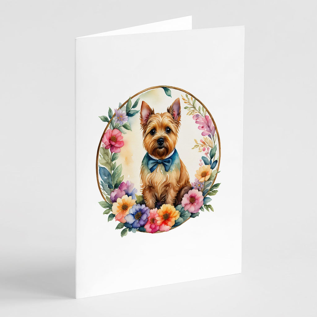 Norwich Terrier and Flowers Greeting Cards Pack of 8 Blank Cards with Envelopes Whimsical A7 Size 5x7