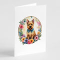 Norwich Terrier and Flowers Greeting Cards Pack of 8 Blank Cards with Envelopes Whimsical A7 Size 5x7
