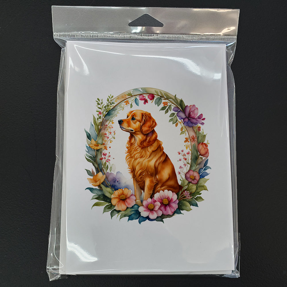 Nova Scotia Duck Tolling Retriever and Flowers Greeting Cards Pack of 8 Blank Cards with Envelopes Whimsical A7 Size 5x7
