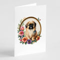 Pekingese and Flowers Greeting Cards Pack of 8 Blank Cards with Envelopes Whimsical A7 Size 5x7