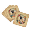 Fawn Pug and Flowers Foam Coasters Set of 4 Cup Coasters for Indoor Outdoor, Tabletop Protection, Anti Slip, Mouse pad Material