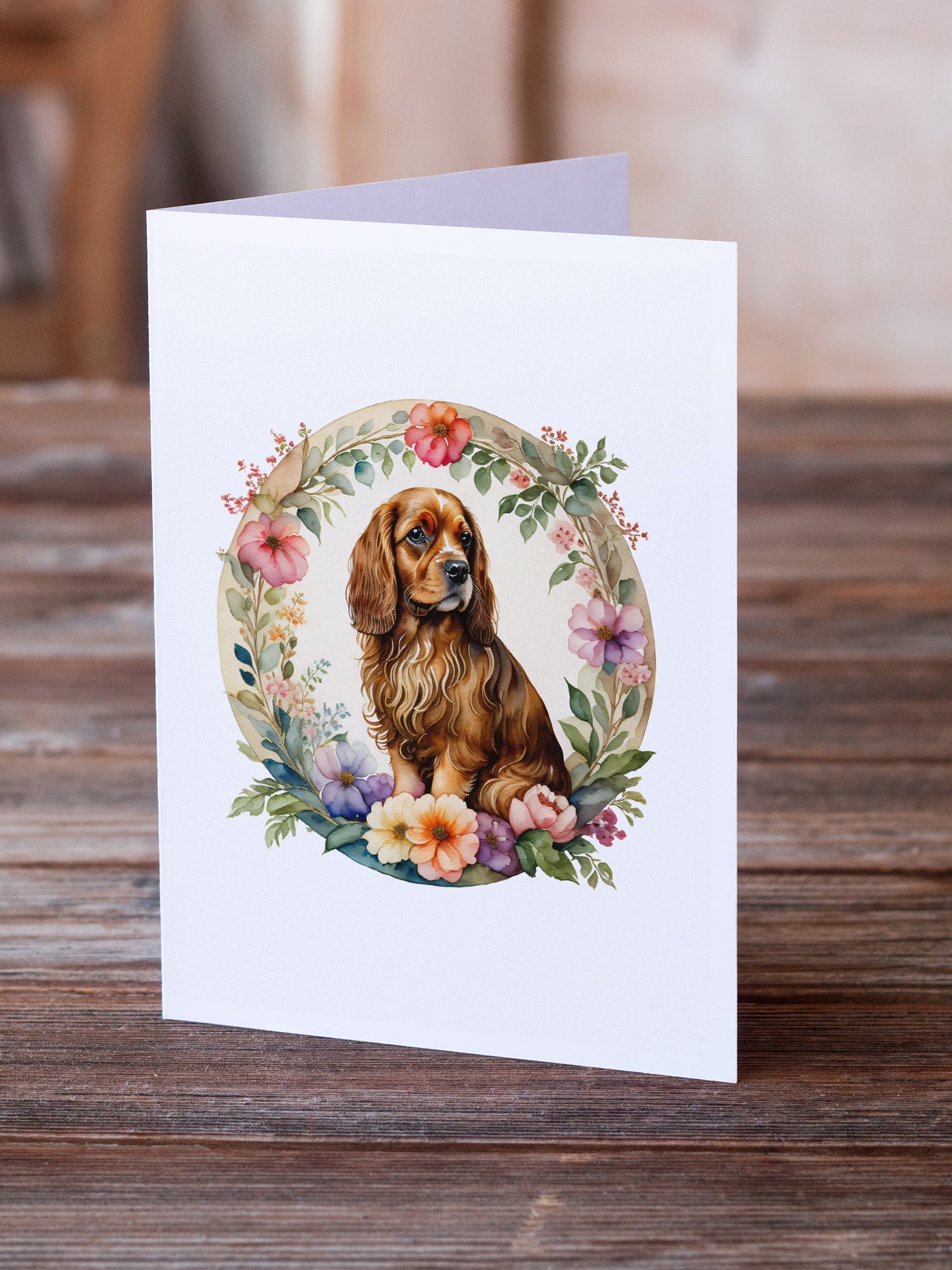 Sussex Spaniel and Flowers Greeting Cards Pack of 8 Blank Cards with Envelopes Whimsical A7 Size 5x7