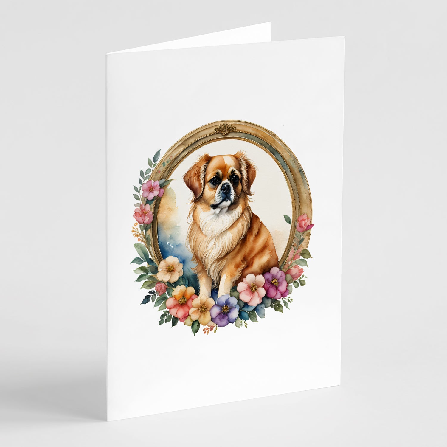 Tibetan Spaniel and Flowers Greeting Cards Pack of 8 Blank Cards with Envelopes Whimsical A7 Size 5x7