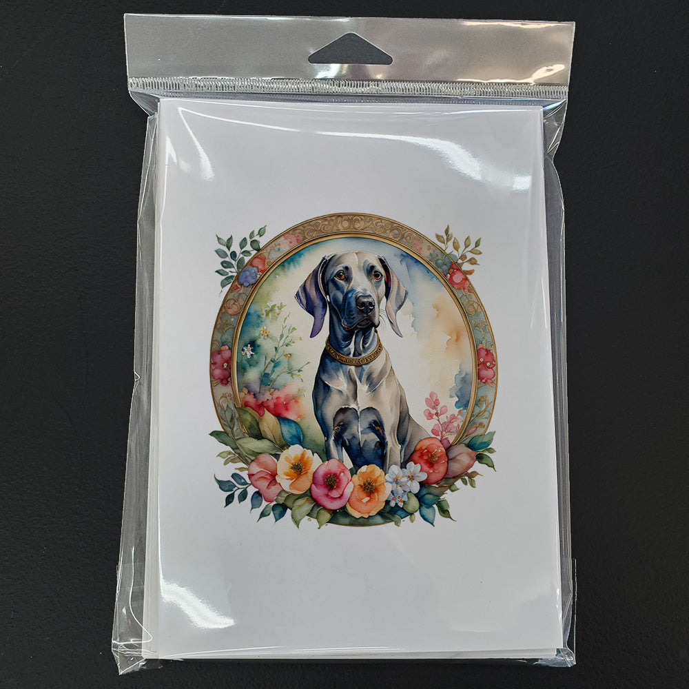 Weimaraner and Flowers Greeting Cards Pack of 8 Blank Cards with Envelopes Whimsical A7 Size 5x7