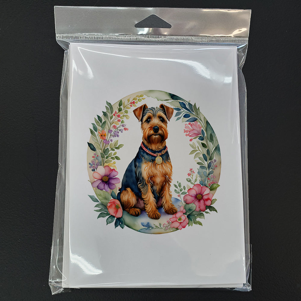 Welsh Terrier and Flowers Greeting Cards Pack of 8 Blank Cards with Envelopes Whimsical A7 Size 5x7