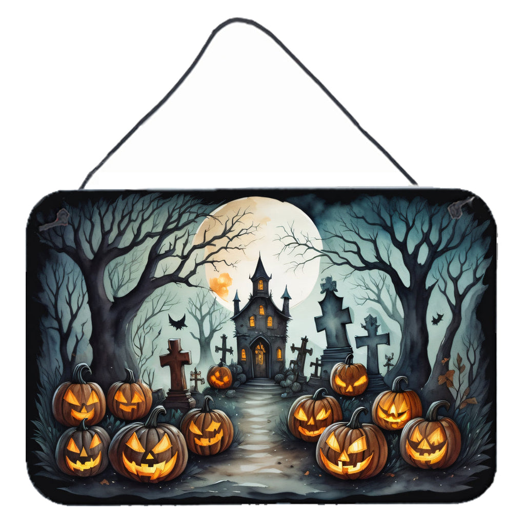 Graveyard Spooky Halloween Wall or Door Hanging Prints Aluminum Metal Sign Kitchen Wall Bar Bathroom Plaque Home Decor, 8HX12W, Multicolor