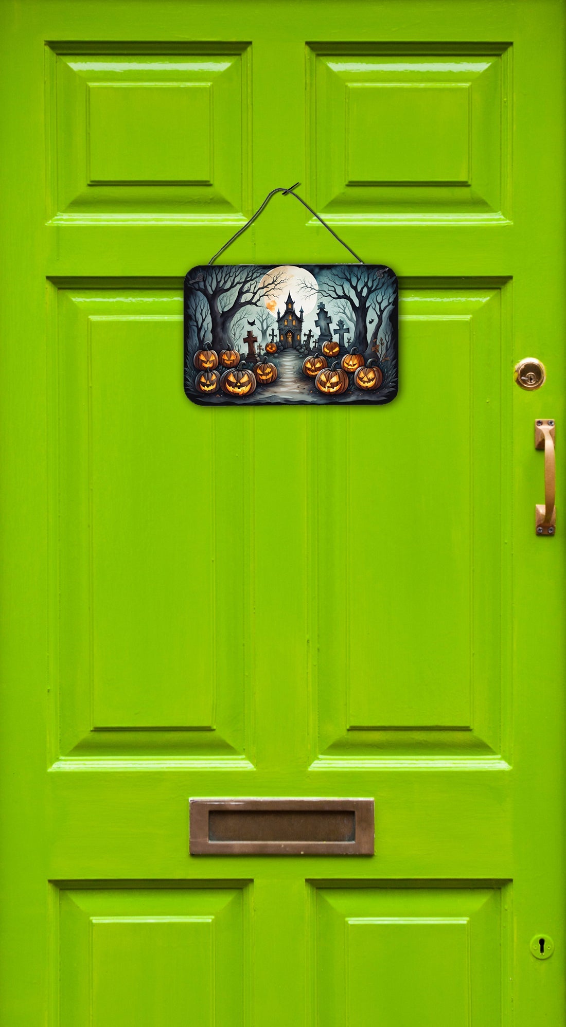 Graveyard Spooky Halloween Wall or Door Hanging Prints Aluminum Metal Sign Kitchen Wall Bar Bathroom Plaque Home Decor, 8HX12W, Multicolor