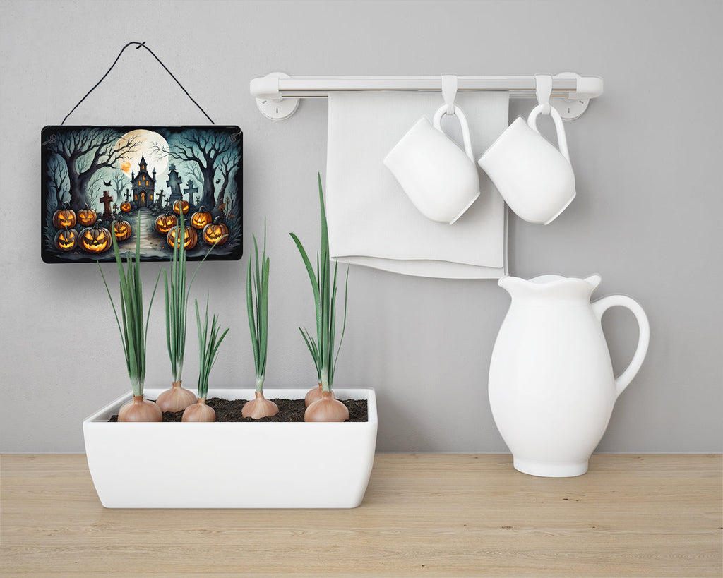 Graveyard Spooky Halloween Wall or Door Hanging Prints Aluminum Metal Sign Kitchen Wall Bar Bathroom Plaque Home Decor, 8HX12W, Multicolor