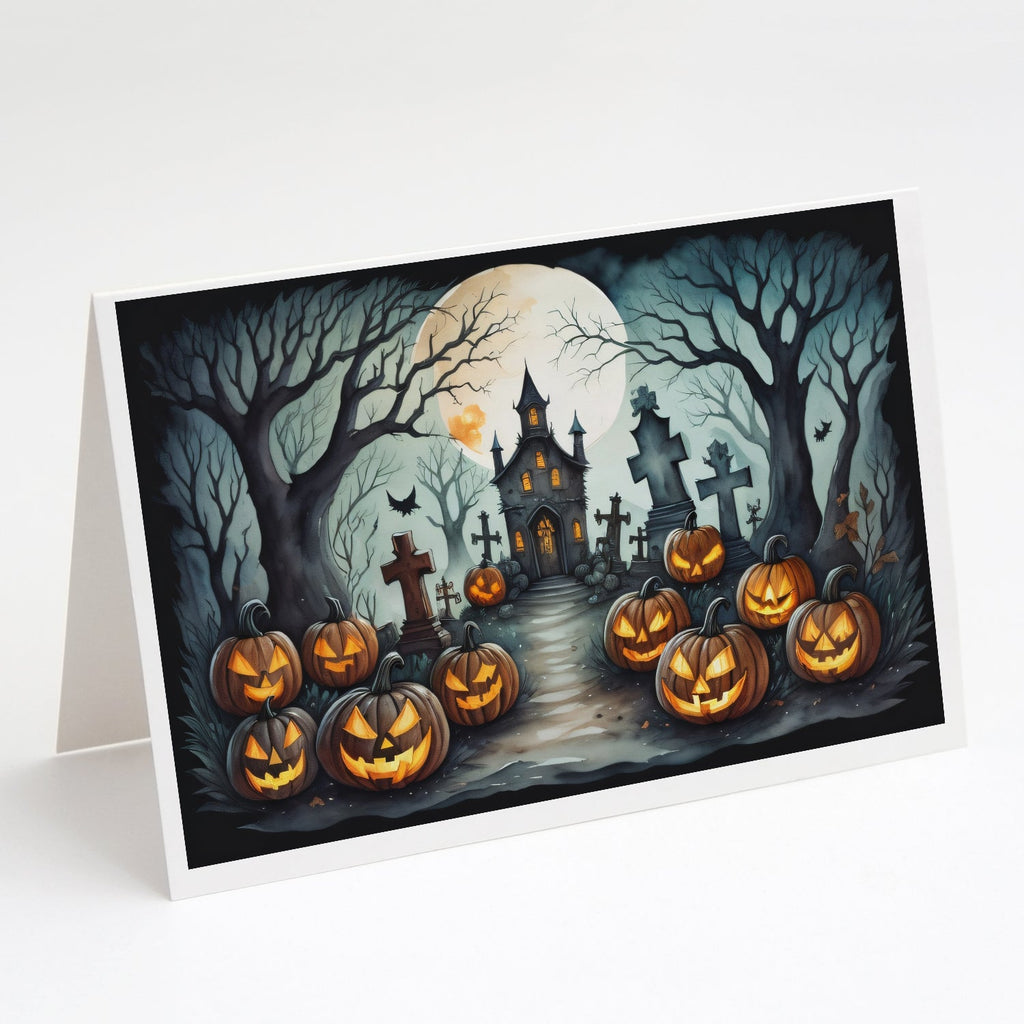 Graveyard Spooky Halloween Greeting Cards Pack of 8 Blank Cards with Envelopes Whimsical A7 Size 5x7