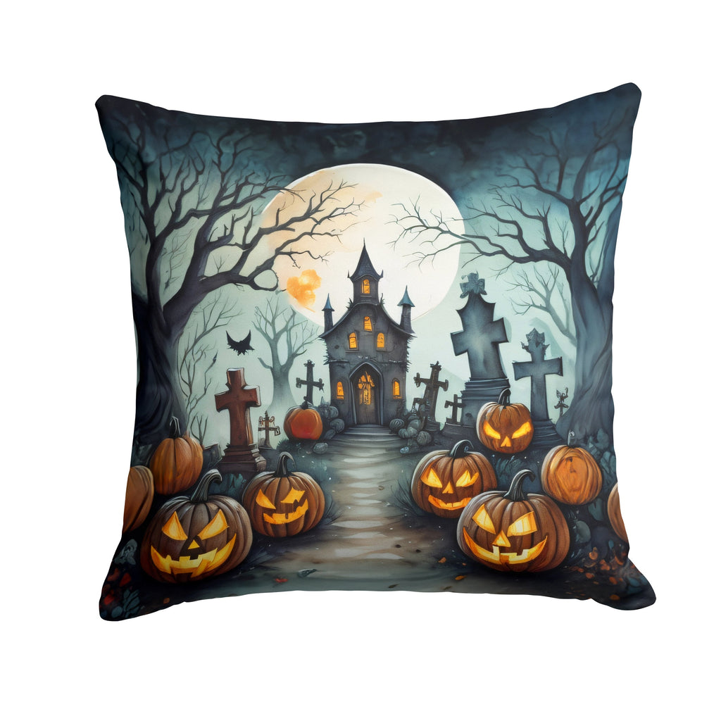 Graveyard Spooky Halloween Decorative Throw Pillow 14x14 Indoor Outdoor Accent Cushion, Fabric Cover with Insert for Sofa, Bed, Porch & Living Room