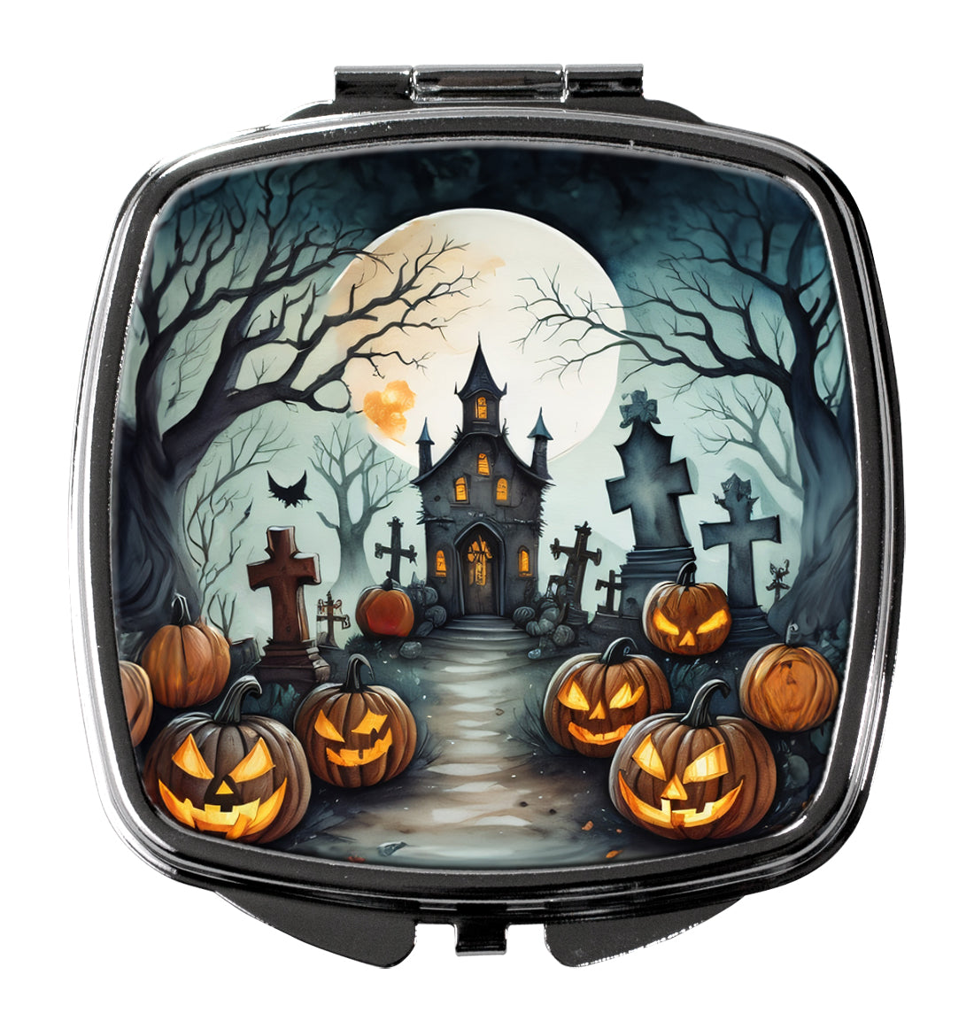 Graveyard Spooky Halloween Compact Mirror Decorative Travel Makeup Mirror for Women Girls Gifts Pocket Makeup Mirror Folding Handheld