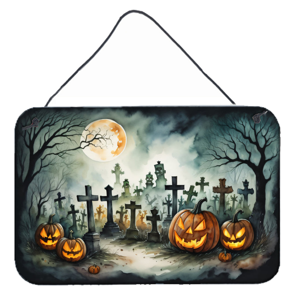 Graveyard Spooky Halloween Wall or Door Hanging Prints Aluminum Metal Sign Kitchen Wall Bar Bathroom Plaque Home Decor, 8HX12W, Multicolor