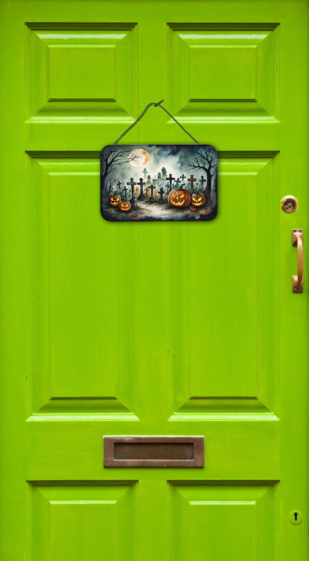 Graveyard Spooky Halloween Wall or Door Hanging Prints Aluminum Metal Sign Kitchen Wall Bar Bathroom Plaque Home Decor, 8HX12W, Multicolor