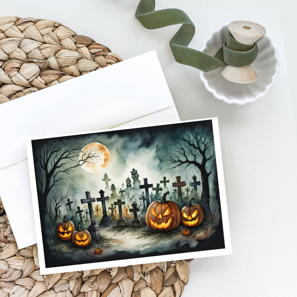 Graveyard Spooky Halloween Greeting Cards Pack of 8 Blank Cards with Envelopes Whimsical A7 Size 5x7