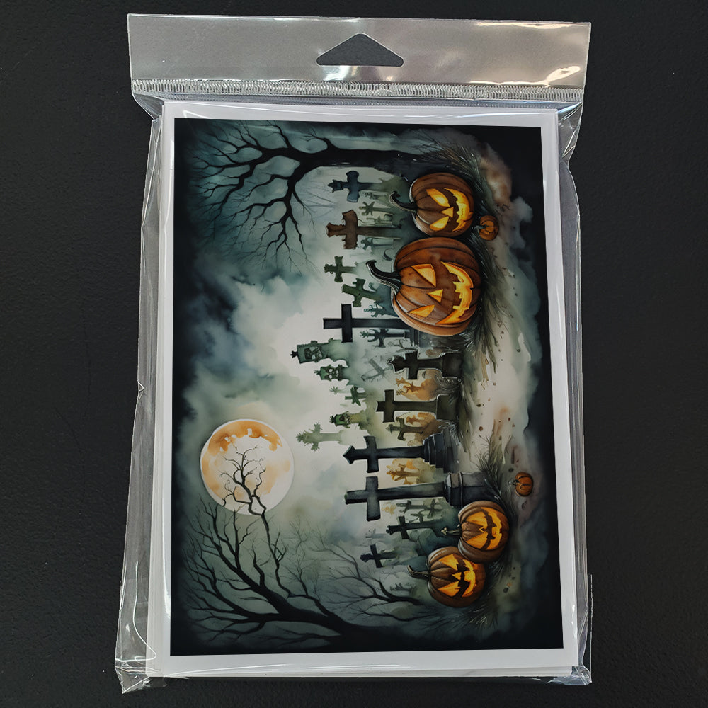 Graveyard Spooky Halloween Greeting Cards Pack of 8 Blank Cards with Envelopes Whimsical A7 Size 5x7