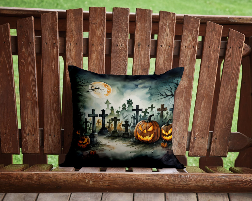 Graveyard Spooky Halloween Decorative Throw Pillow 14x14 Indoor Outdoor Accent Cushion, Fabric Cover with Insert for Sofa, Bed, Porch & Living Room