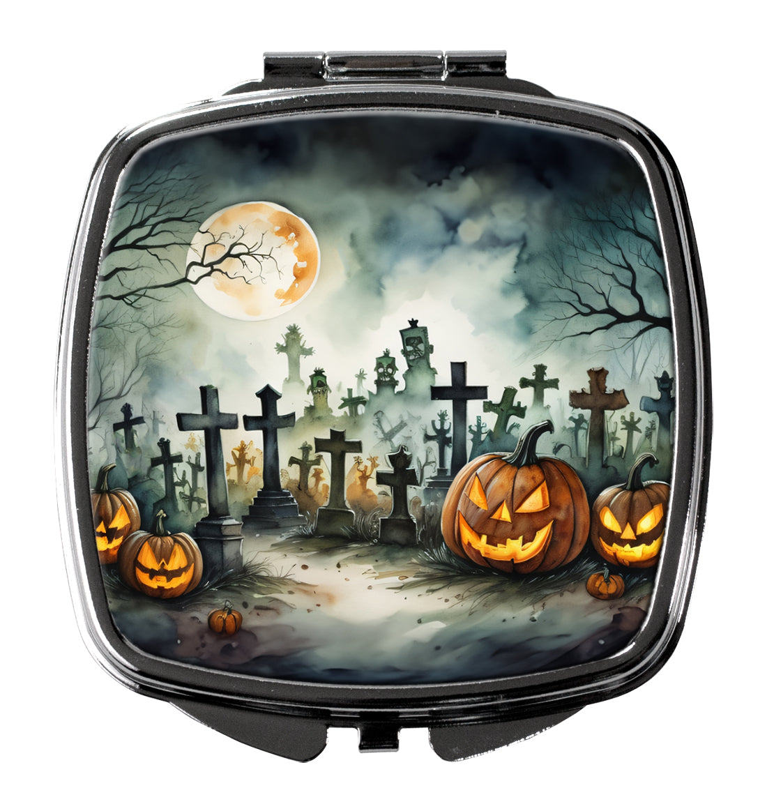 Graveyard Spooky Halloween Compact Mirror Decorative Travel Makeup Mirror for Women Girls Gifts Pocket Makeup Mirror Folding Handheld