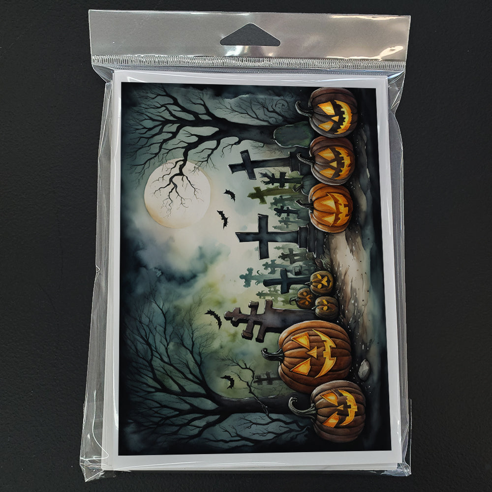 Graveyard Spooky Halloween Greeting Cards Pack of 8 Blank Cards with Envelopes Whimsical A7 Size 5x7