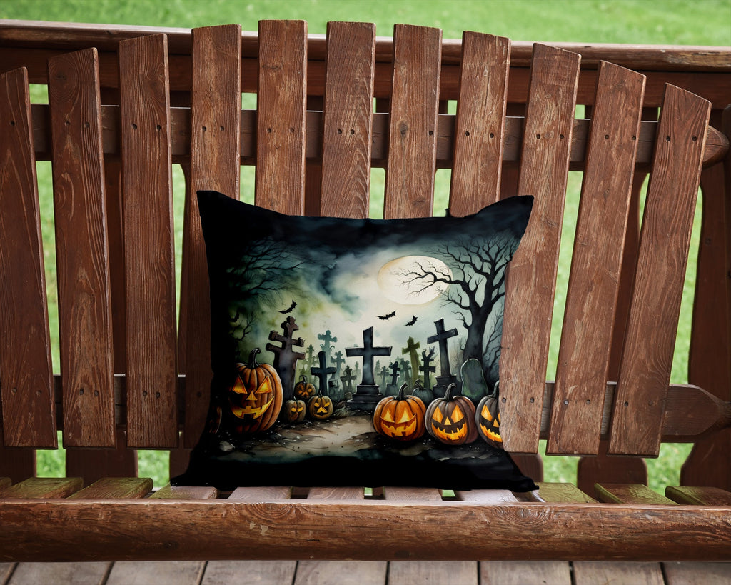 Graveyard Spooky Halloween Decorative Throw Pillow 14x14 Indoor Outdoor Accent Cushion, Fabric Cover with Insert for Sofa, Bed, Porch & Living Room
