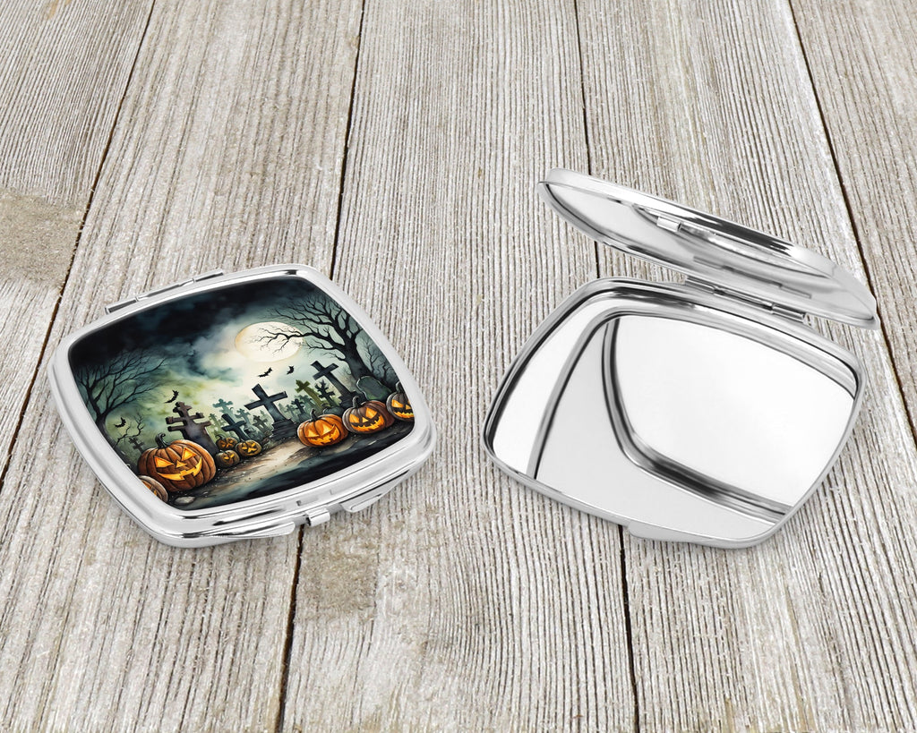 Graveyard Spooky Halloween Compact Mirror Decorative Travel Makeup Mirror for Women Girls Gifts Pocket Makeup Mirror Folding Handheld