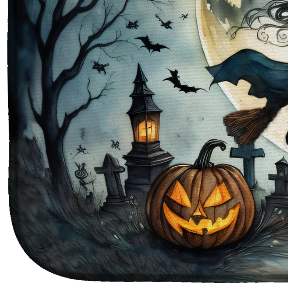 Flying Witch Spooky Halloween Dish Drying Mat Absorbent Dish Drying Mat Pad for Kitchen Counter Dish Drainer Mat for Countertop, 14 x 21", Multicolor