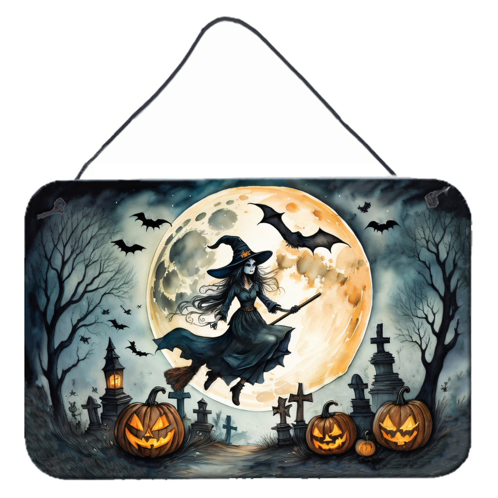 Flying Witch Spooky Halloween Wall or Door Hanging Prints Aluminum Metal Sign Kitchen Wall Bar Bathroom Plaque Home Decor, 8HX12W, Multicolor