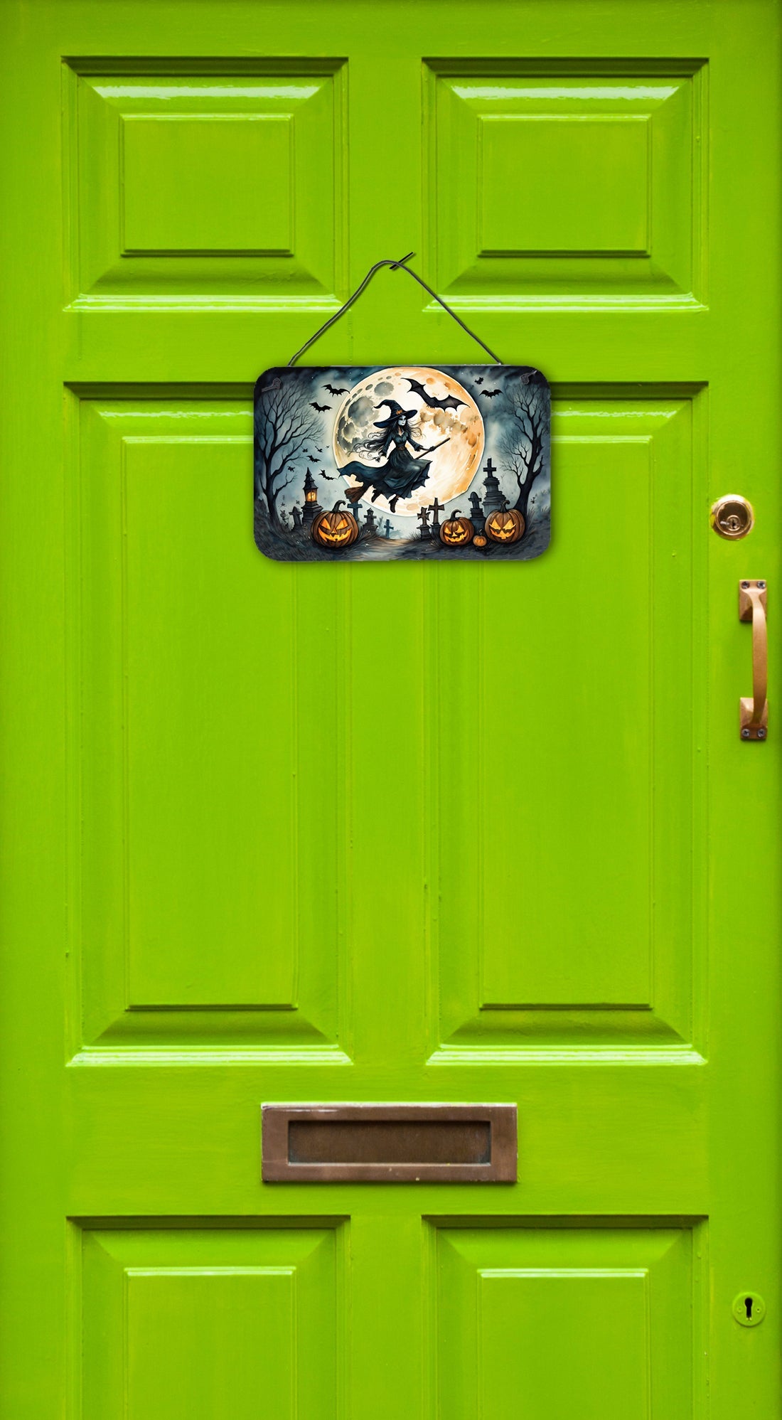 Flying Witch Spooky Halloween Wall or Door Hanging Prints Aluminum Metal Sign Kitchen Wall Bar Bathroom Plaque Home Decor, 8HX12W, Multicolor