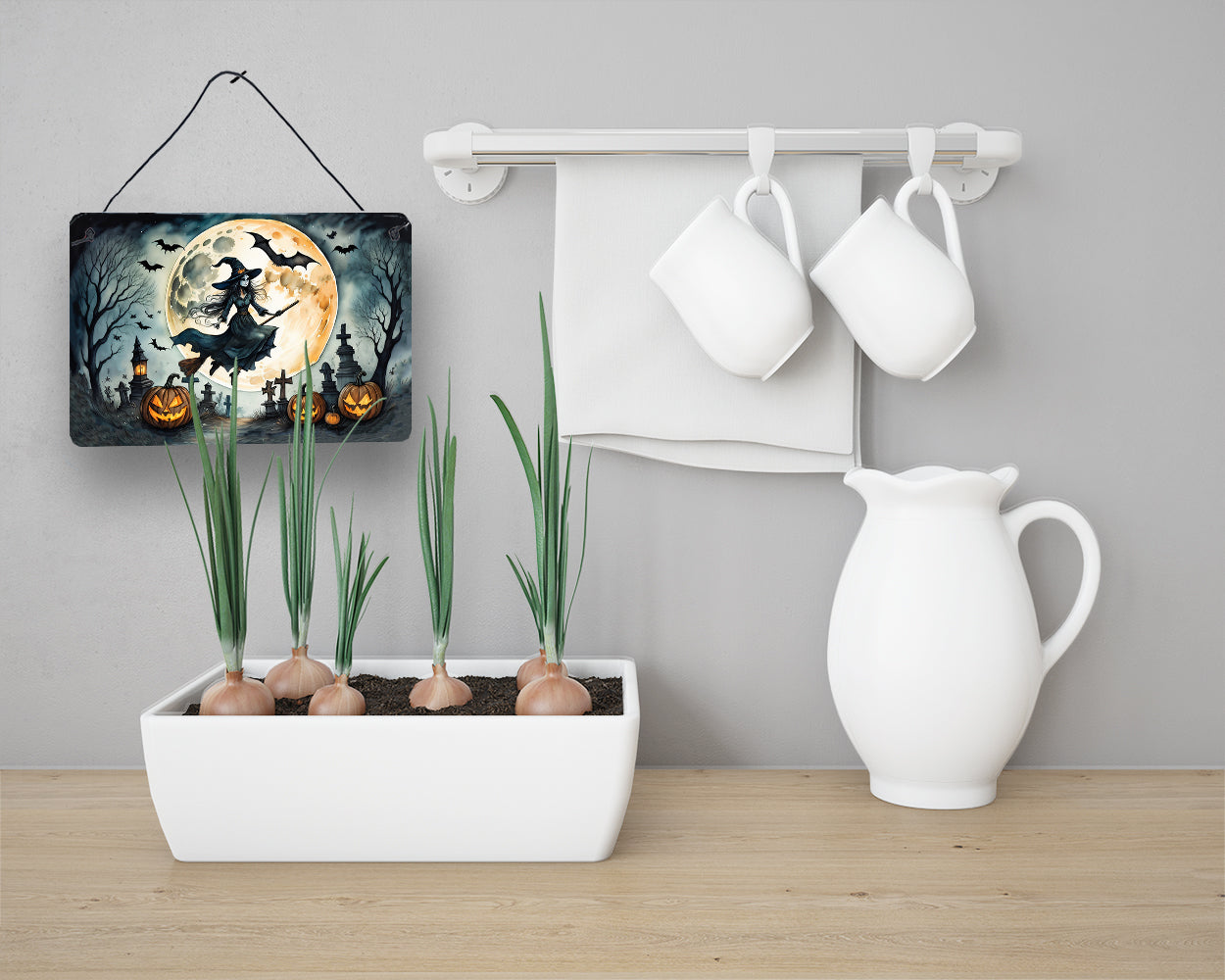 Flying Witch Spooky Halloween Wall or Door Hanging Prints Aluminum Metal Sign Kitchen Wall Bar Bathroom Plaque Home Decor, 8HX12W, Multicolor