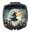 Flying Witch Spooky Halloween Compact Mirror Decorative Travel Makeup Mirror for Women Girls Gifts Pocket Makeup Mirror Folding Handheld