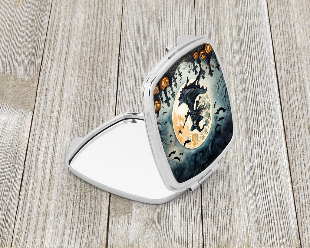 Flying Witch Spooky Halloween Compact Mirror Decorative Travel Makeup Mirror for Women Girls Gifts Pocket Makeup Mirror Folding Handheld
