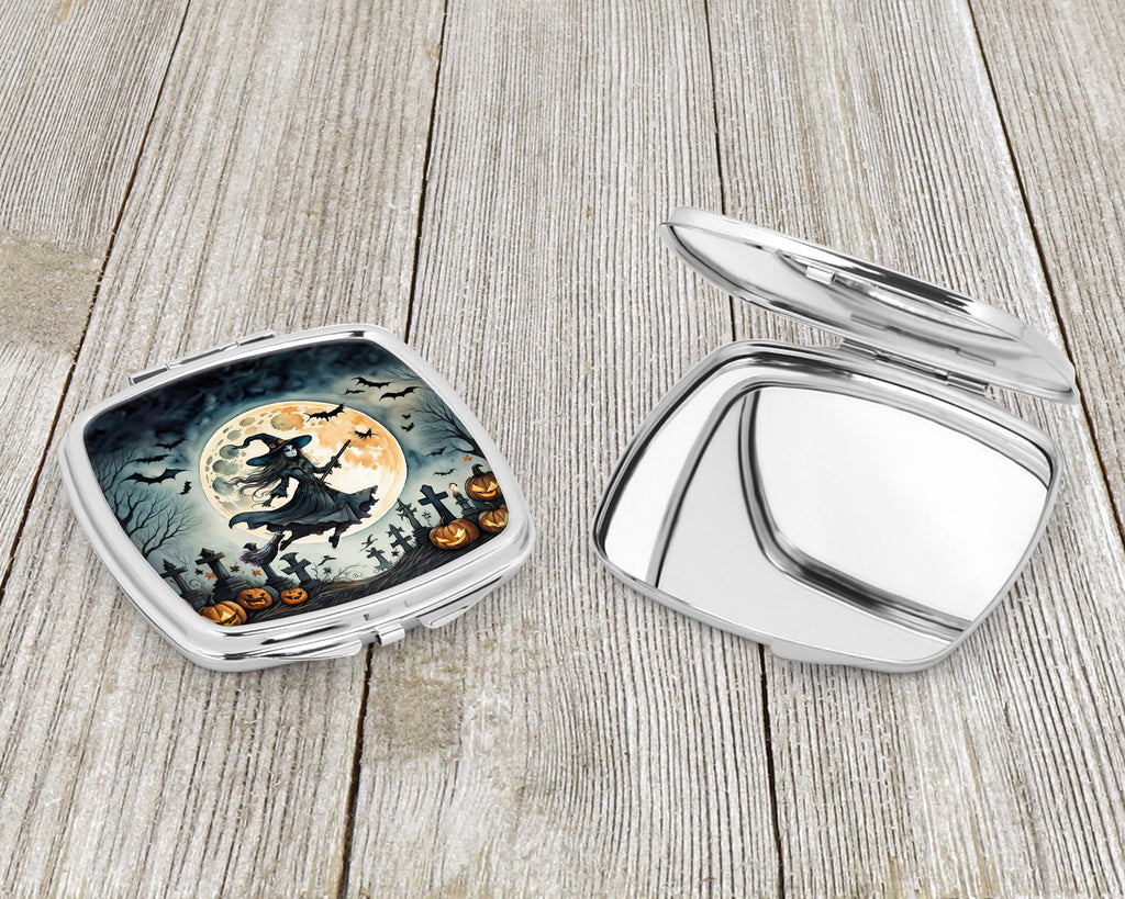 Flying Witch Spooky Halloween Compact Mirror Decorative Travel Makeup Mirror for Women Girls Gifts Pocket Makeup Mirror Folding Handheld