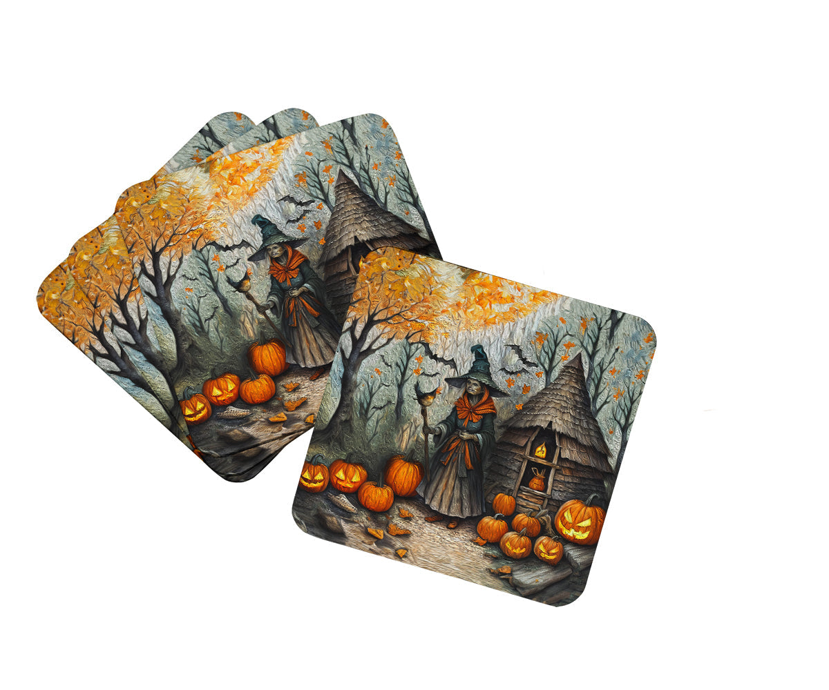 Slavic Witch Spooky Halloween Foam Coasters Set of 4 Cup Coasters for Indoor Outdoor, Tabletop Protection, Anti Slip, Mouse pad Material