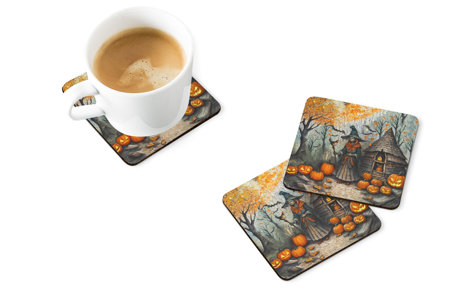 Slavic Witch Spooky Halloween Foam Coasters Set of 4 Cup Coasters for Indoor Outdoor, Tabletop Protection, Anti Slip, Mouse pad Material