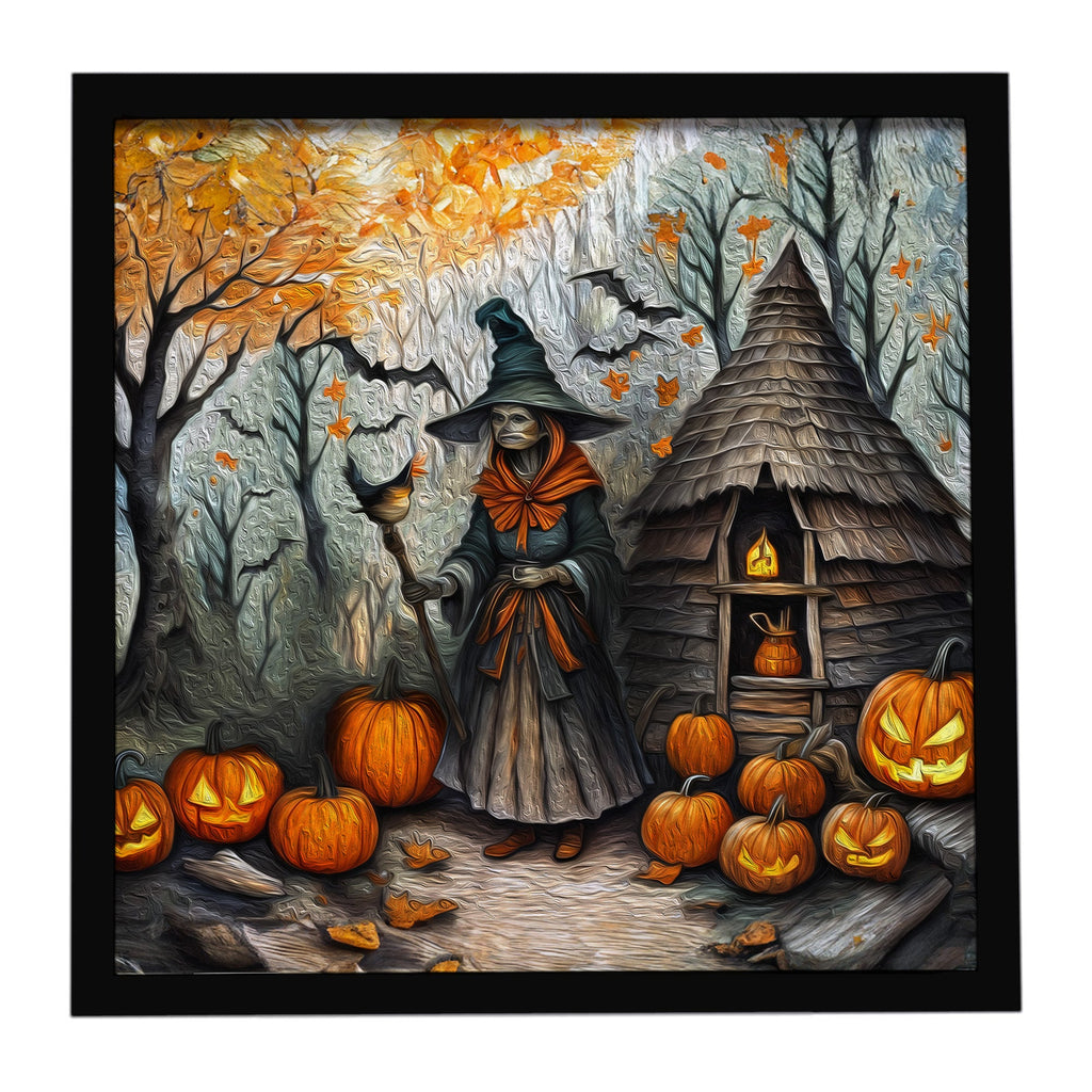 Slavic Witch Spooky Halloween Framed Metal Print Bathroom, Kitchen, Office, Home Decor Wall Art Ready to Hang, Square, 8X8