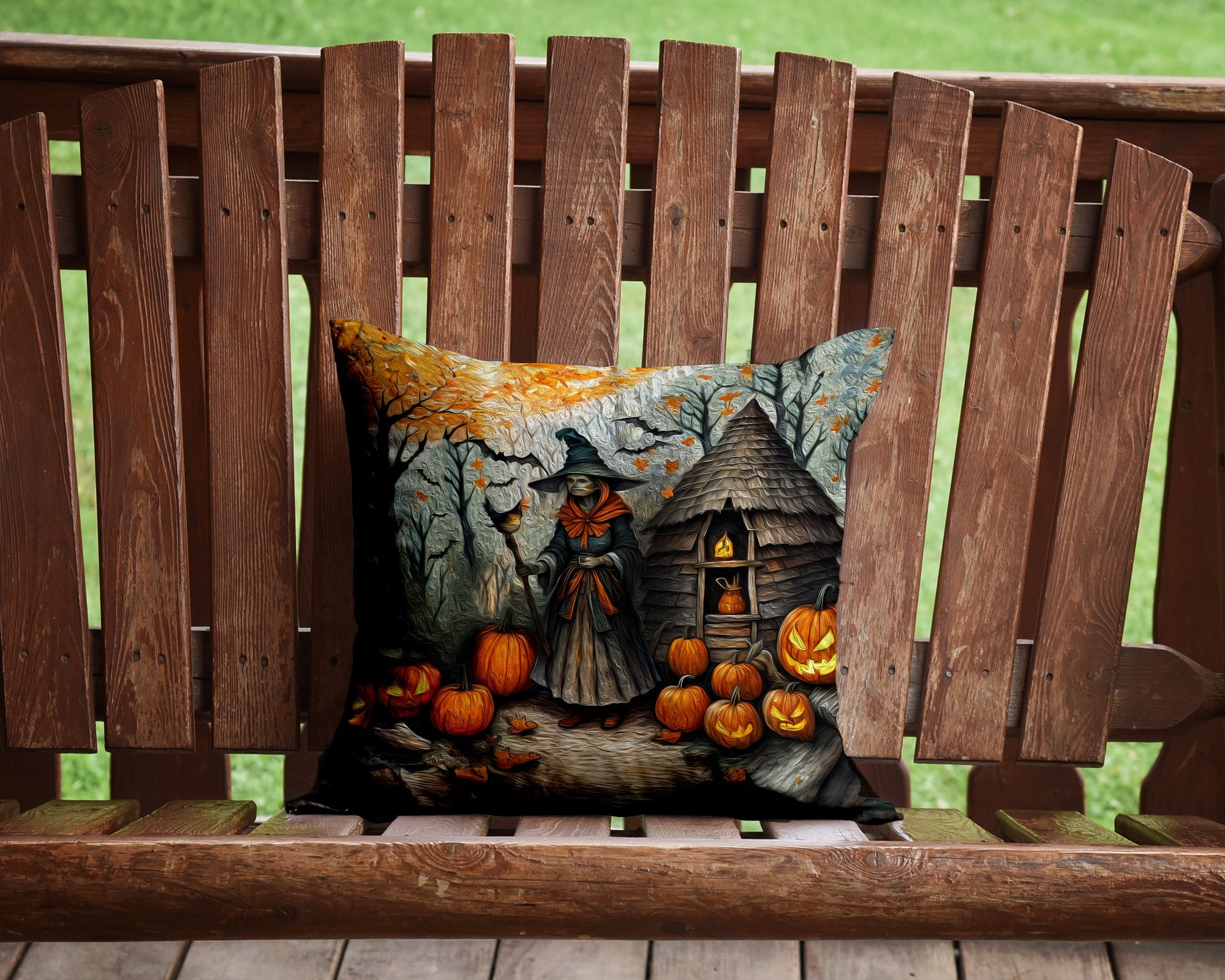 Slavic Witch Spooky Halloween Decorative Throw Pillow 14x14 Indoor Outdoor Accent Cushion, Fabric Cover with Insert for Sofa, Bed, Porch & Living Room