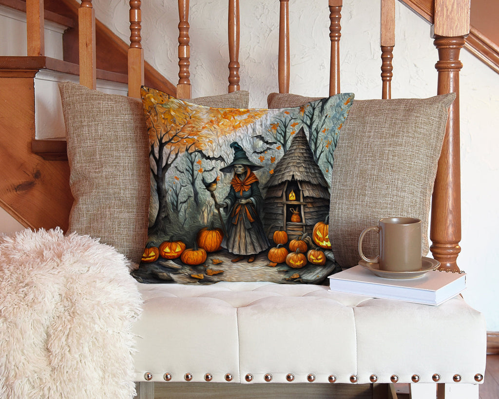 Slavic Witch Spooky Halloween Decorative Throw Pillow 14x14 Indoor Outdoor Accent Cushion, Fabric Cover with Insert for Sofa, Bed, Porch & Living Room