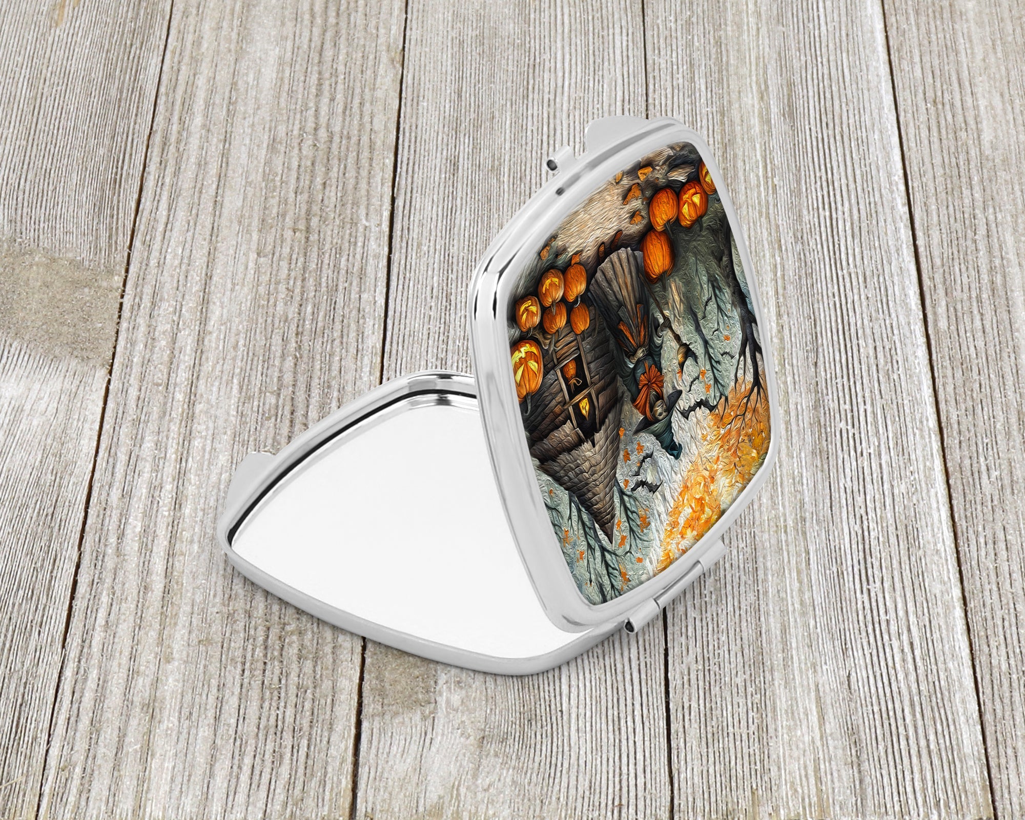 Slavic Witch Spooky Halloween Compact Mirror Decorative Travel Makeup Mirror for Women Girls Gifts Pocket Makeup Mirror Folding Handheld
