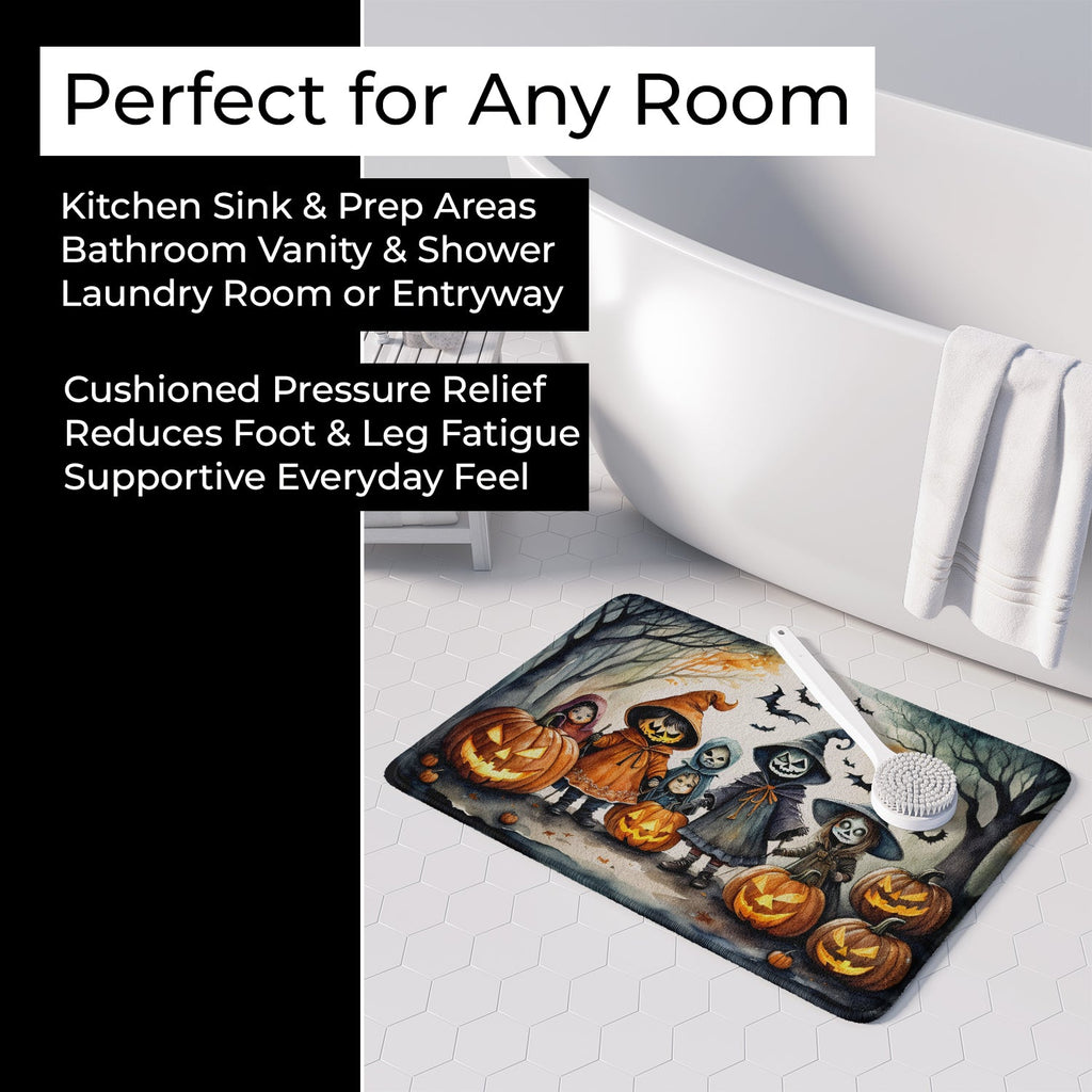 Trick or Treaters Spooky Halloween Memory Foam Kitchen Mat Machine Washable Anti-Fatigue Cushion Comfort Bath or Kitchen Rug